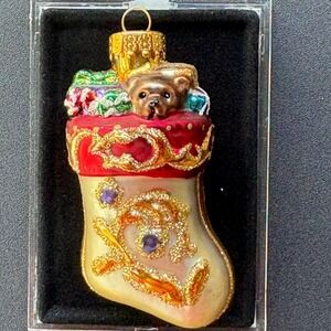 Unique Treasures Glass Christmas Stocking Ornament